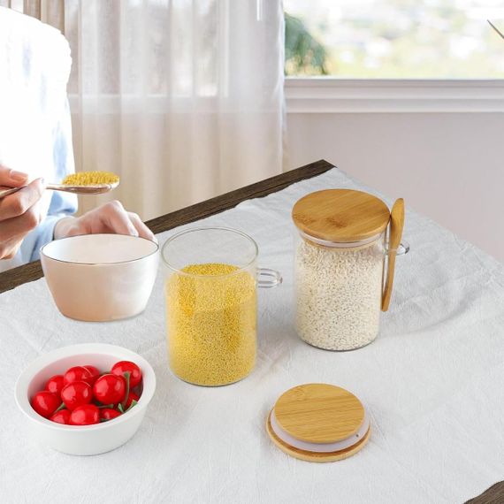 Банки для хранения набор 4 шт 500 мл стеклянные емкости с ложкой, крышкой, наклейками для кухни чая кофе круп | Зображення 4