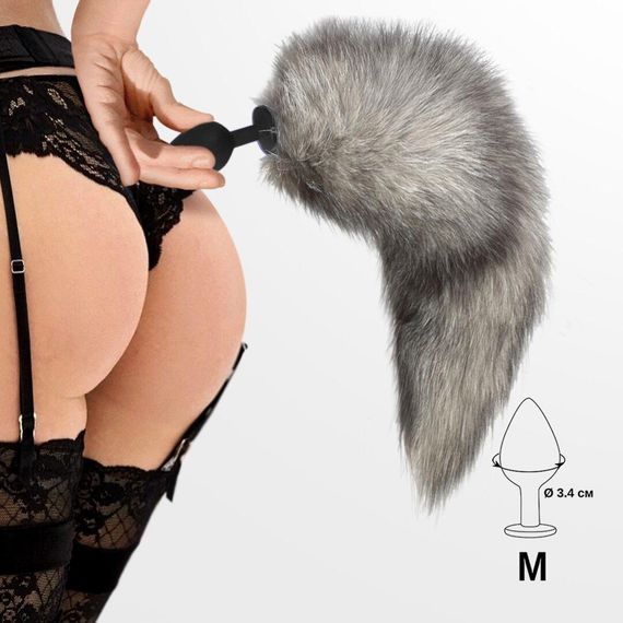 Силіконова анальна пробка з хвостом із натурального хутра Art of Sex size M Artctic fox | Зображення 3
