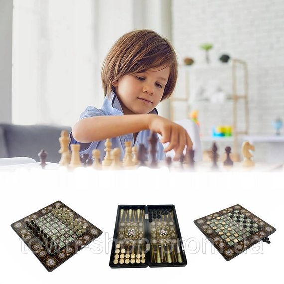 Набор настольных игр "Шахматы 3 в 1" Set3 NE-SP-SET-14 нарды, шашки, 40х40 см | Зображення 3