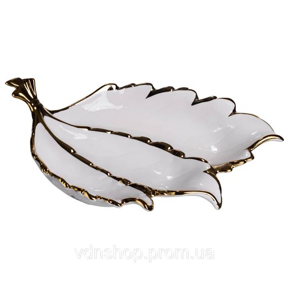 Менажниця порцелянова на 3 секції для закусок 40×25×7.5 (см) тарілка менажниця Білий із золотом ZBSY-16 | Зображення 4