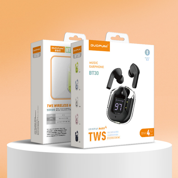 Беспроводные наушники Duopuni BT30 TWS Wireless Headset, Bluetooth 5.3, 250 mAh Black | Зображення 3