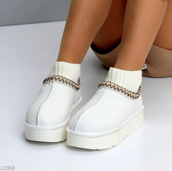 Белые низкие угги с текстильным манжетом натуральная кожа флотар | Зображення 1