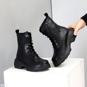 Черные зимние высокие ботинки натуральная кожа доступная цена