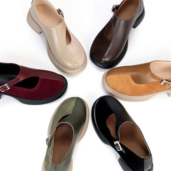 Дизайнерські бордові туфлі натуральна шкіра + замша низький хід | Зображення 9