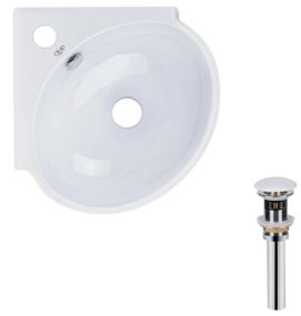 Комплект Qtap Leo N: Раковина підвісна кутова овальна 380x360x130 мм WHITE + Донний клапан PU02O (QT11115010WN47331)