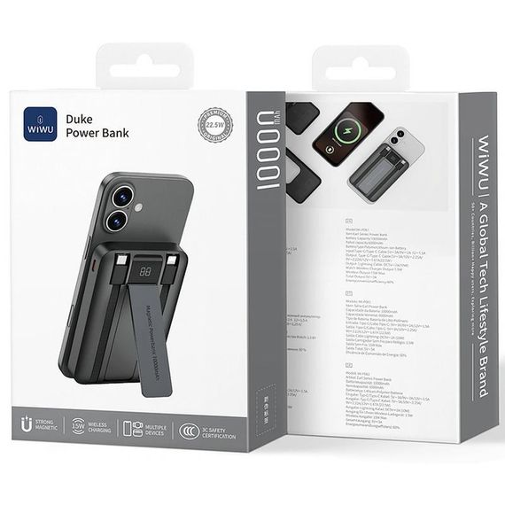 Портативний ЗП Power Bank WIWU Wi-P061 22.5W+PD20W з БЗП+iWatch with cable 10000 mAh Black | Зображення 2