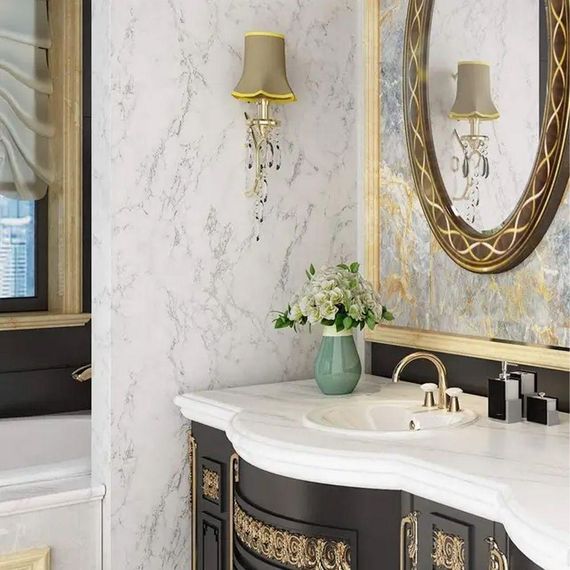 Самоклеящаяся пленка для кухни 3м х 60 см, под мрамор, Белый / Водонепроницаемая декоративная пленка для | Зображення 9