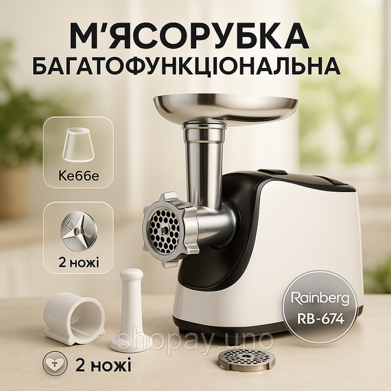 Електром'ясорубка з соковижималкою Rainberg RB-674 3000Вт, електром'ясорубка для шатківниці, потужна м'ясорубка
