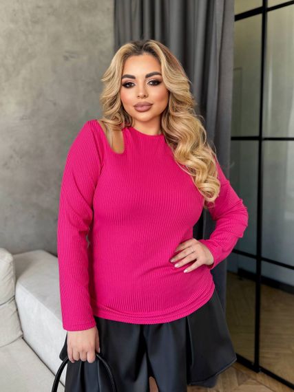 Женская кофта-лонгслив в рубчик с вырезами на плечах МТ357 цвет розовый, размер 50/52