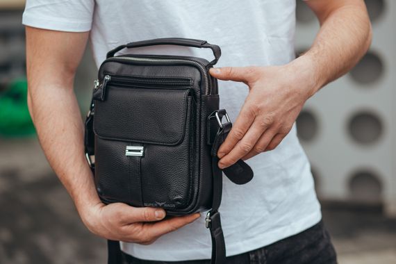 Чоловіча сумка через плече із натуральної шкіри Tiding Bag 1079714 чорна | Зображення 3