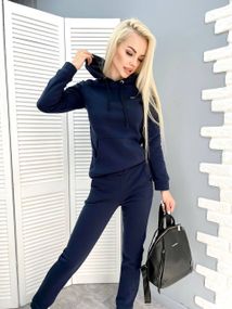 Женский теплый спортивный костюм на флисе худи и штаны, GF5701 цвет темно-синий, размер 50/52