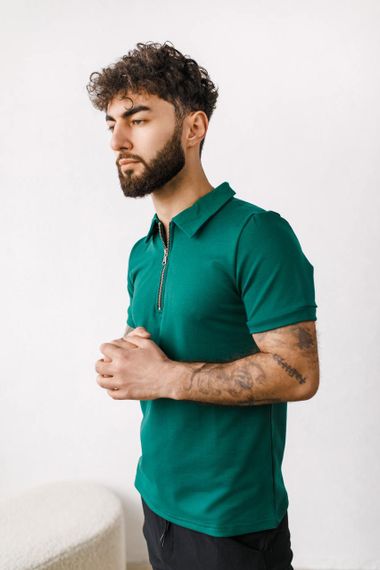 Мужское поло-футболка на пуговицах BD0046 цвет зеленый, размер L | Зображення 2