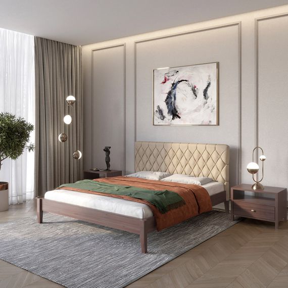 Односпальне дерев&#039;яне ліжко Mebigrand Венеція ДК Горіх темний/Аляска 23 (Бежевий) 70х190 см (MBG-5703)