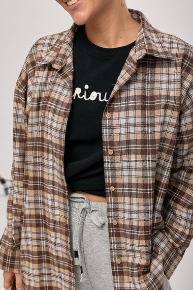 Картата сорочка з подовженою спинкою - коричневий цвет, M (є розміри) | Зображення 3