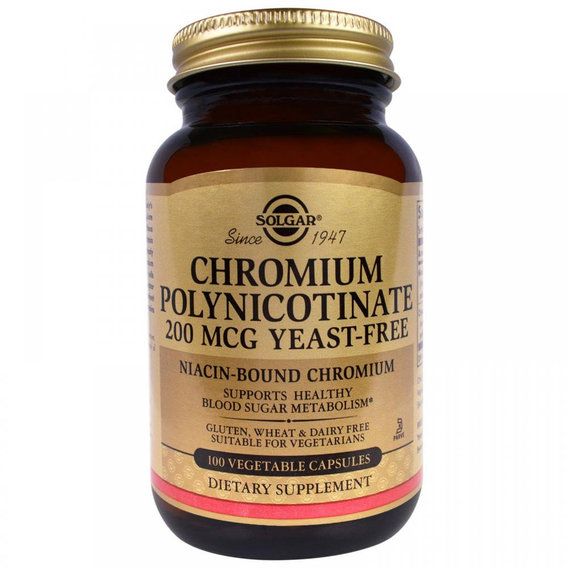 Микроэлемент Хром Solgar Chromium Polynicotinate 200 mcg 100 Veg Caps