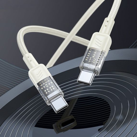 Дата кабель Hoco U129 Spirit Transparent Type-C to Type-C 60W (1.2m) Biege | Зображення 3