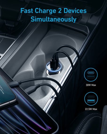 Автомобільний зарядний пристрій Anker PowerDrive 323 - 30W PD + 22.5W USB-A Black | Зображення 3
