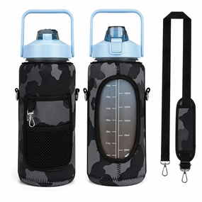 Спортивная бутылка для воды XL (2000 мл) в защитном чехле-камуфляж - Голубая