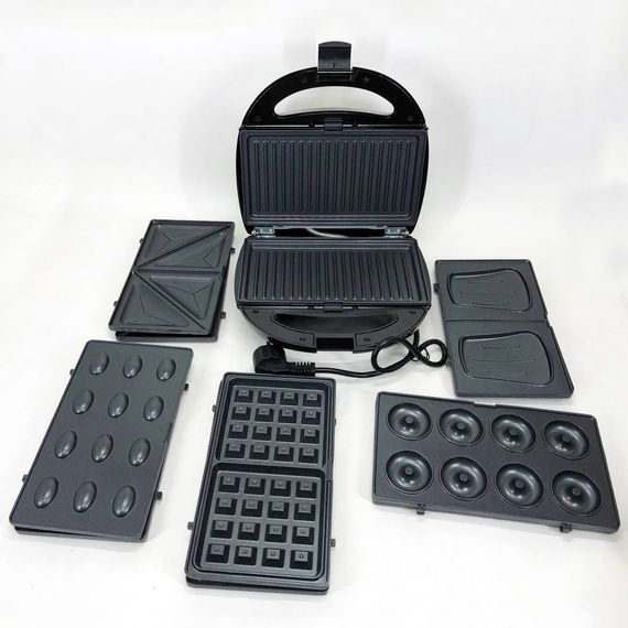 Мультипекар 6в1 зі знімними формами Domotec MS-7706, сендвічниця 4в1, домашній гриль для шаурми | Зображення 1