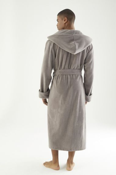 Чоловічий велюровий халат Nusa 7230 з капюшоном, сірий, 3XL | Зображення 5