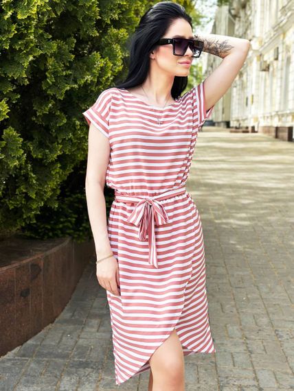 Женское летнее стильное платье в полоску GF04172 цвет красный, размер 42/44 | Зображення 1