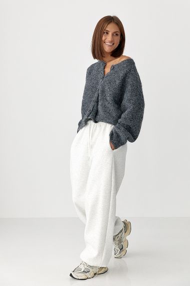 Теплий в'язаний кардиган із кишенями - темно-сірий цвет, ONE SIZE (є розміри) | Зображення 2