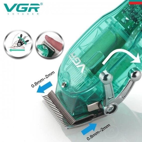 Профессиональная машинка для стрижки V-660 Professional Clipper Transparent Green • Аккумуляторная машинка для волос VGR V-660 | Зображення 4