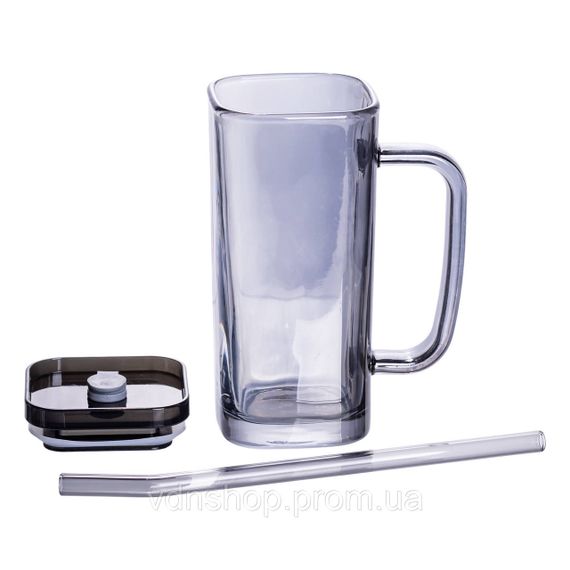 Кружка стеклянная с крышкой и трубочкой 280 (мл) чашка с трубочкой и крышкой  на подарок HP-19-53 | Зображення 2