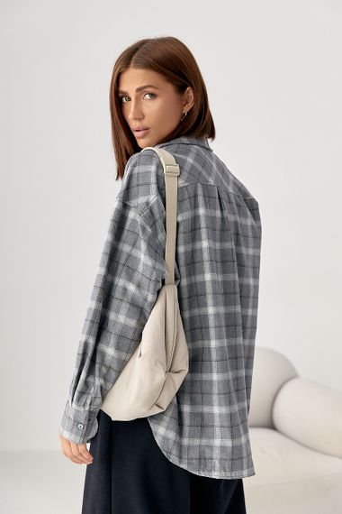 Клітчаста сорочка на ґудзиках із опущеними проймами - сірий цвет, L (є розміри) | Зображення 1