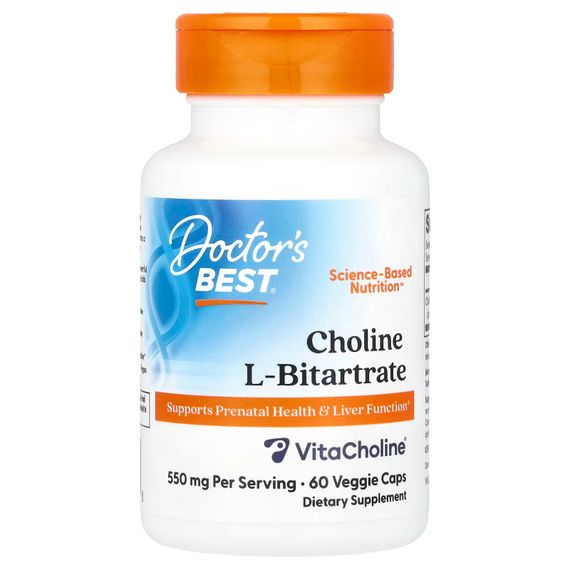 Холин L-битартрат Doctor's Best Choline L-Bitartrate, 550 mg, 60 Veggie Caps (275 mg Per Capsule)