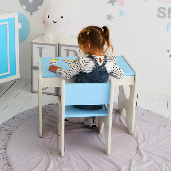 Стільчик для дитячої кімнати 55×37×33 дитячий зручний стілець для ігор, білий з блакитним | Зображення 4