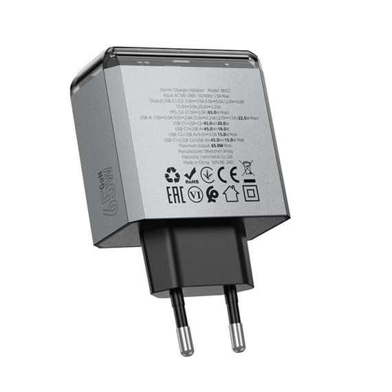 Мережевий зарядний пристрій BOROFONE BN22 Lena PD65W(2C1A) charger(EU) Metal Gray | Зображення 4