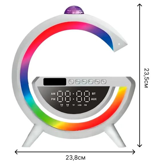 Настільна RGB лампа з колонкою, дискошаром та бездротовою зарядкою, BT 3402, Біла / Розумна лампа нічник / Смарт лампа | Зображення 7