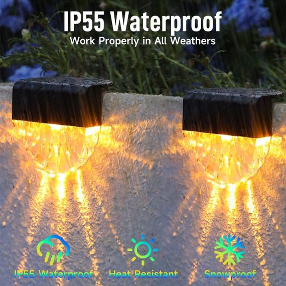 Світильники садові сонячні LED, набір 6 шт, тепле біле світло 7 кольорів, освітлення для сходів, тераси, двору IP55 водонепроникні | Зображення 1