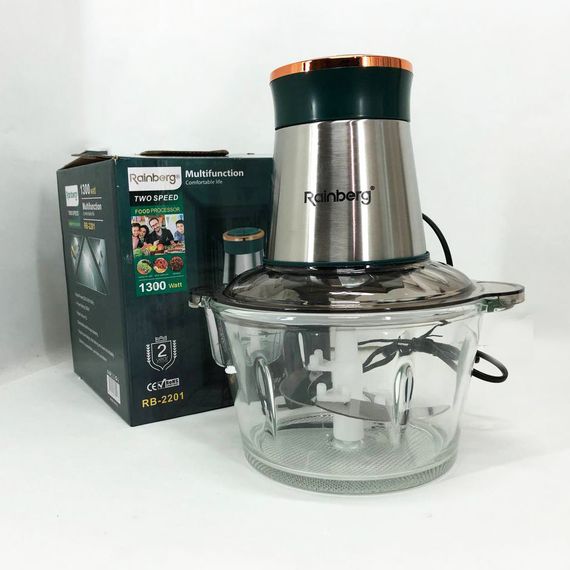 Блендер стаціонарний Rainberg RB-2201 кухонний подрібнювач 1300W чаша скляна на 2 л подвійне лезо чоппер | Зображення 4