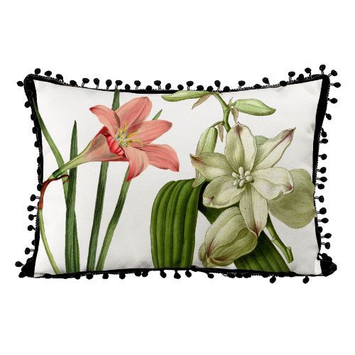 Подушка из мешковины с помпонами Flowers 45x32 см (43PHBP_FLORA003)
