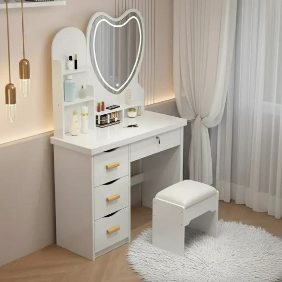 Туалетный столик с LED-зеркалом в форме сердца и пуфиком STL-MD 85 | Зображення 5