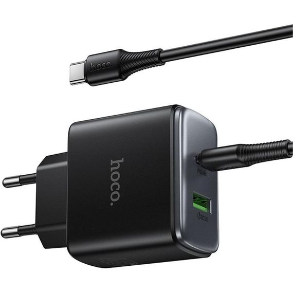 СЗУ Hoco C158A Upgrade PD45W (1USB-A/1C) + кабель Type-C to Type-C Black | Зображення 4