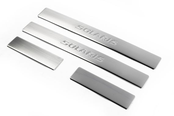 Накладки на пороги OmsaLine Solaris (4 шт, нерж) для Hyundai Accent Solaris 2011-2017 гг