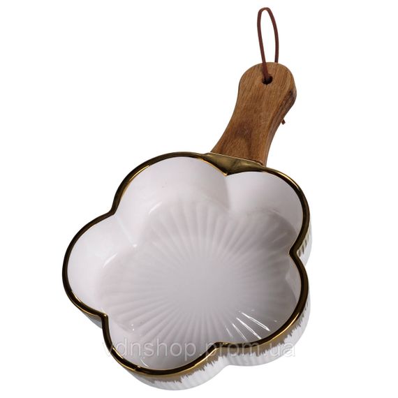 Тарілка порцелянова глибока з ручкою Квітка 24×16×4 (см) блюдо сервірувальне з ручкою для подачі тарілка сковорода Золото ZJH-13-1 | Зображення 3