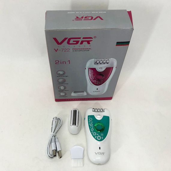 Епілятор VGR V-722 акумуляторний 2 швидкості 32 пінцети з насадками. HG-434 Колір: зелений | Зображення 1