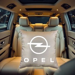 Авто Подушка c вышивкой логотипа марки опель Opel бежевый автомобилисту 02223