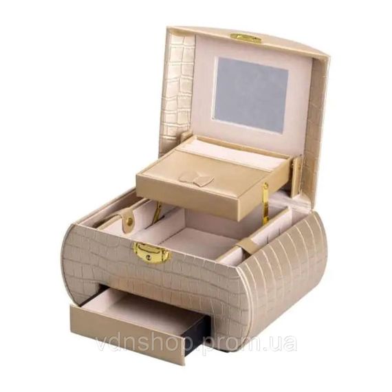 Шкатулка для украшений из эко кожи 3 яруса с замком органайзер для ювелирных изделий HP-5-21GOLD | Зображення 4