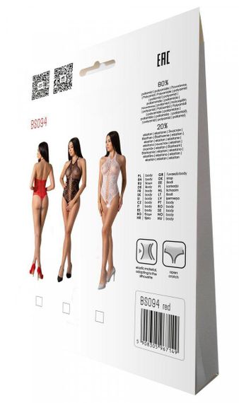 Бодістокінг з імітацією корсетної шнурівки Passion BS094 One Size, red, квітковий візерунок, з досту Sex Aura | Зображення 7
