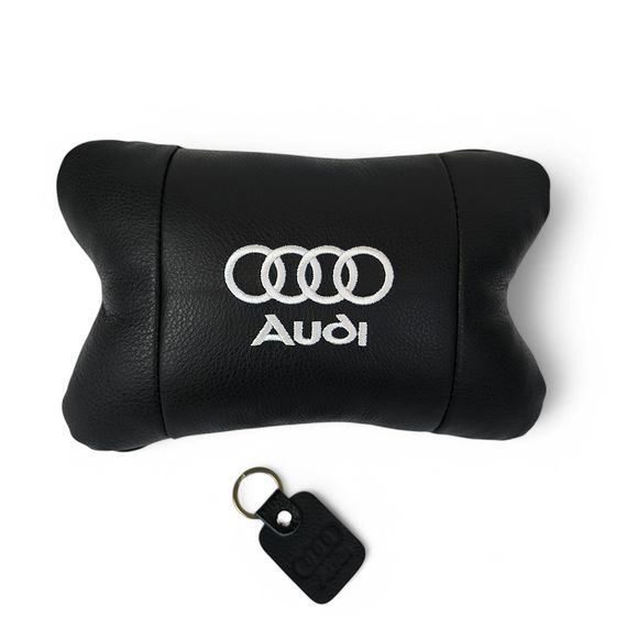 Автомобильная подушка для подголовника Audi – черная натуральная кожа | Зображення 5