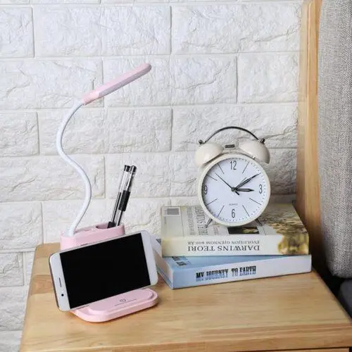 Розовая Аккумуляторная Настольная LED лампа Bionic Desk Lamp c USB выходом, органайзером и подставкой для смартфона | Зображення 8