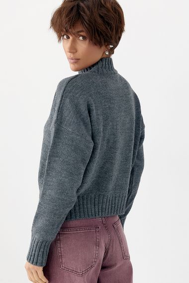 В'язаний светр з горловиною-стійкою - сірий цвет, ONE SIZE (є розміри) | Зображення 1