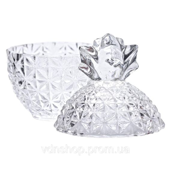 Цукерниця з кришкою Ø9 см ваза цукерниця кругла скляна прозора ананас HP-4-112 | Зображення 2