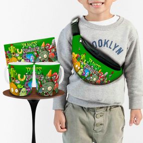 Набір: дитяча сумка-бананка+кружка Рослини проти Зомбі 32х15см, бананка для хлопчика через плече на подарунок (00948)