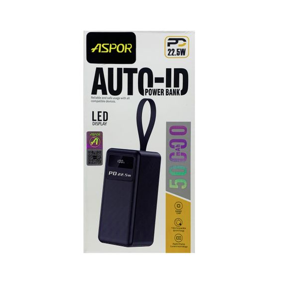 Портативний зарядний пристрій (Повербанк) Aspor PD 50000 mAh (22.5W/4USB/Micro/Lightning/Type-C) — чорний | Зображення 1